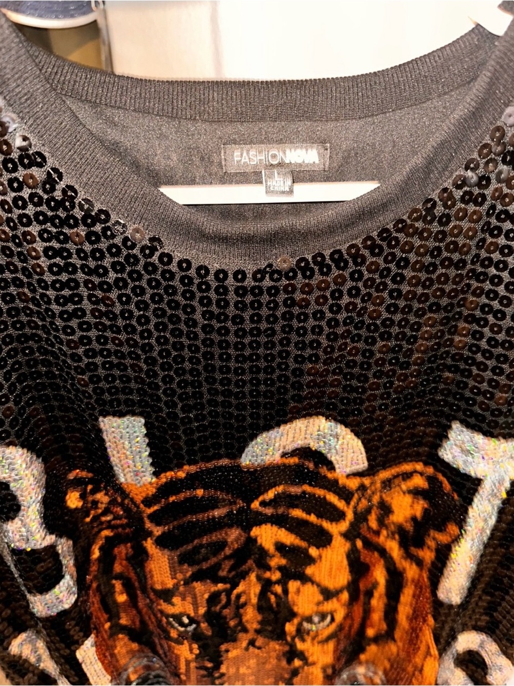 Fashion Nova Black Sequin Tiger Graphic Tee with Orange Tiger - Picture 2 of 3